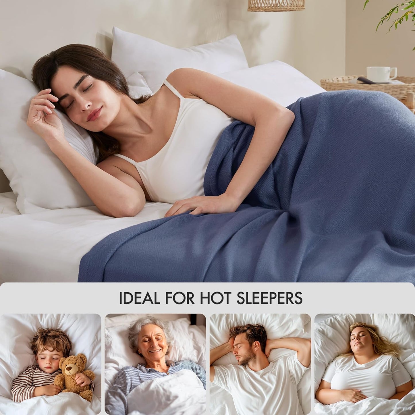 Madison Park King Size Blanket, 70% Rayon Bamboo-Based, 30% Cotton, Breathable for Hot Sleepers Menopause, Ultra Soft and Snag-Resistant, Summer Blanket for Bed or Couch, King 108"x90", Navy