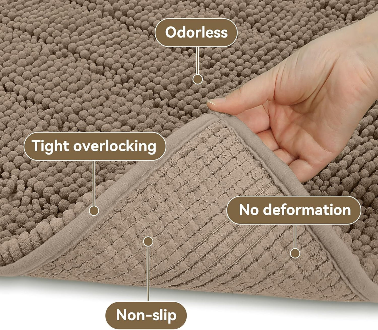 Bcoimo 30"×20" Chenille Bath Mat – Non-Slip with Backing Bath Rug Ultra-Absorbent and Machine Washable Bathroom Mat Quick-Dry Design. Ideal for Bathroom and Tub Areas
