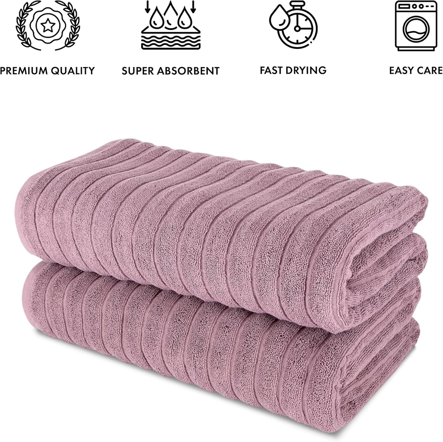 Classic Turkish Towels CTT - Premium 2 Piece Jumbo Bath Sheets, 100% Turkish Cotton, Absorbent & Ultra Comfy Bath Towel Sheets for Hotels & Spa | 40"x65" (Mauve)