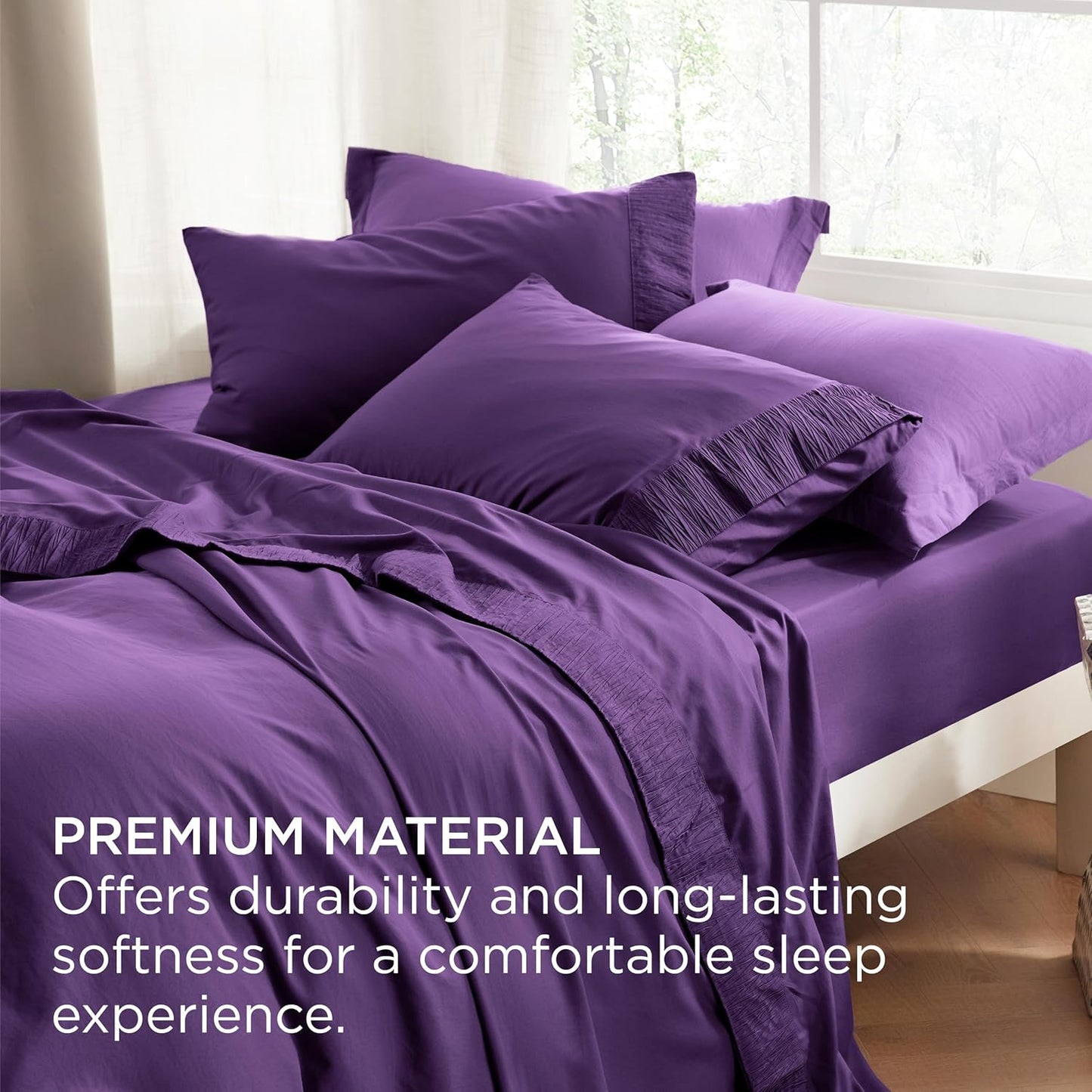 Bedsure Queen Sheet Set - 4 Pieces Soft Queen Size Purple Sheets - Breathable & Cooling - Hotel Luxury - Easy Care Polyester Microfiber Bedding for Women, Men