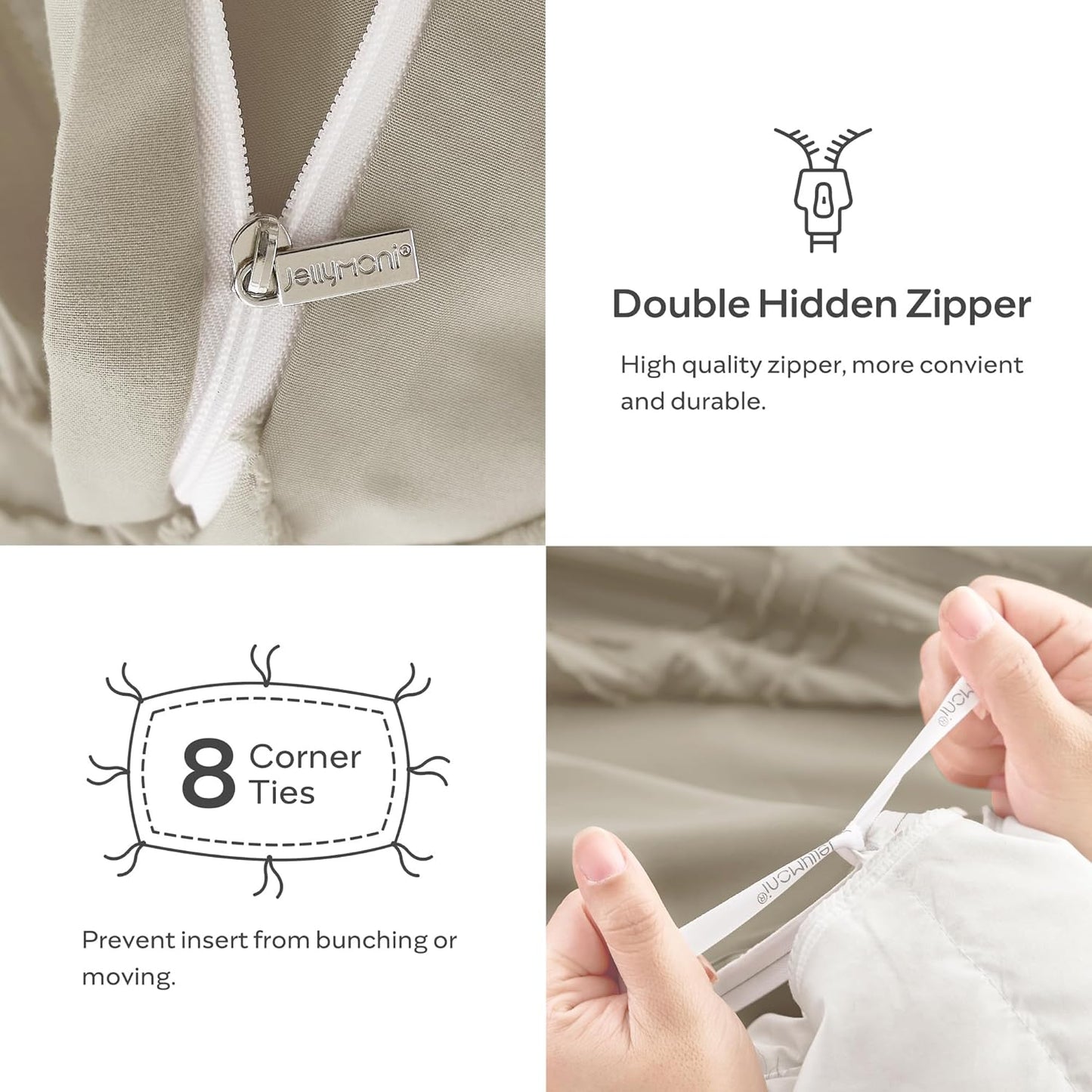 JELLYMONI Duvet Cover Full Size Khaki - 3PCS Boho Duvet Cover Set Plaid Polyester Tufted Bohemian Jacquard Knit Textured Comforter Cover 80×90in Rhombic Geometric Pattern Corner Ties & Zipper