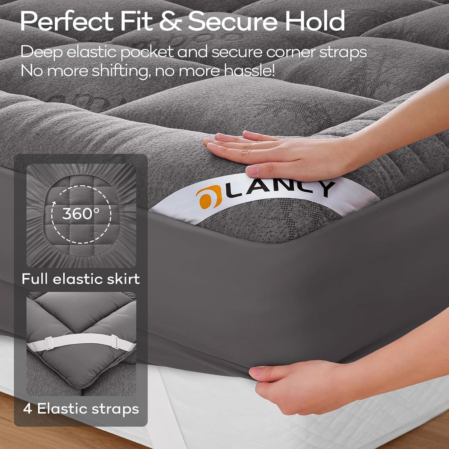 OLANLY California King Mattress Topper, Viscose Made from Bamboo, Cooling Soft Pillow Top Mattress Pad for Back Pain Relief, Plush Down Alternative Fill Bed Topper with Elastic Deep Pocket, Light Gray