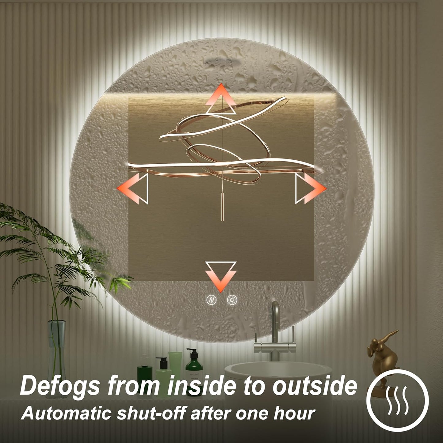 30 Inch Frameless Round Mirror with Light, Round LED Mirror for Bathroom, LED Lighted, Dimmable,Touch, Anti-Fog, Adjustable 3000K/4500K/6000K