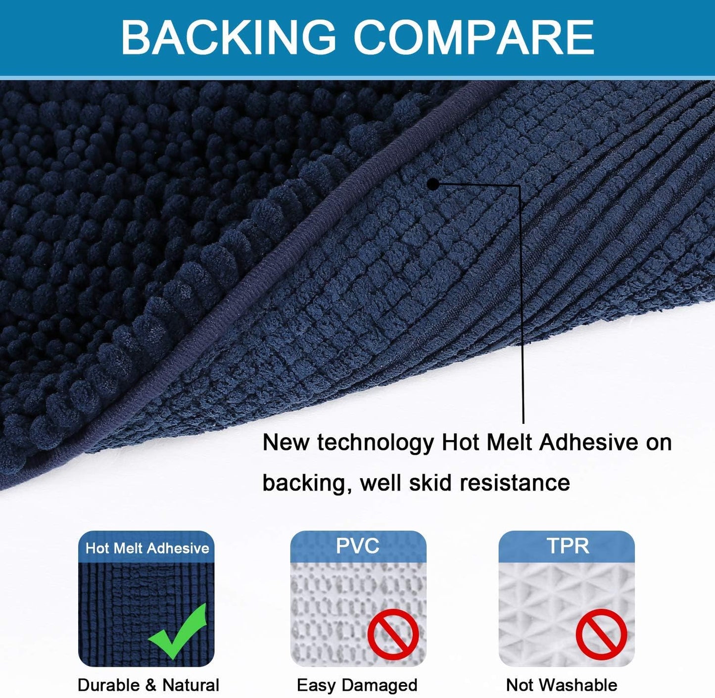 H.VERSAILTEX 2 Piece Bathroom Set - Super Absorbent Chenille Striped Bath Mats and Rugs - Non-Skid, Machine Washable Floor Mats (Navy, 24 x 36 Plus 20 x 32 Inches)