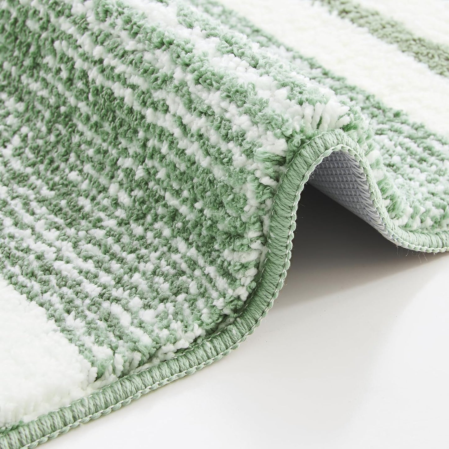 CozeCube Bath mats for Bathroom Non Slip, Fluffy Absorbent Microfiber Bath mat Washable, Aesthetic Bathroom Rugs, Small Sage Green Striped Bath mat, Sage Green, 24" x 16"