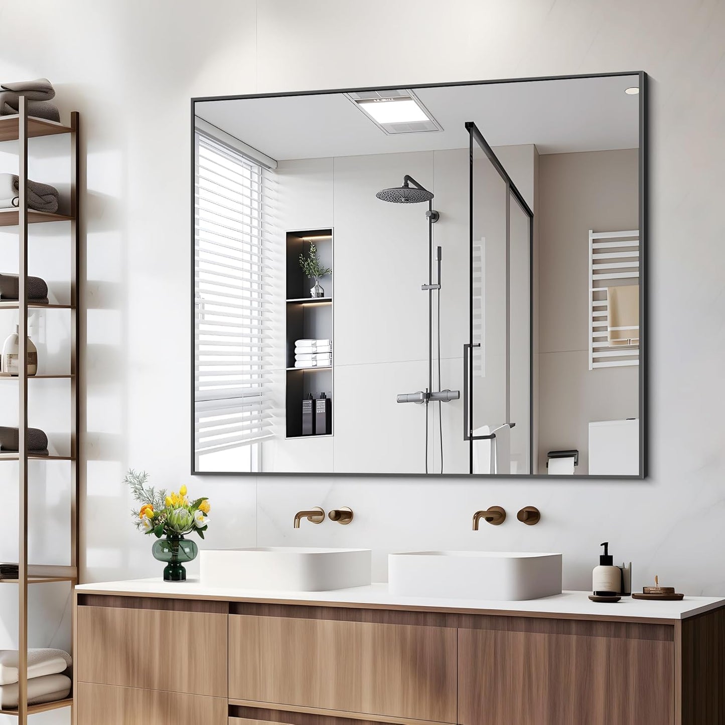 Black Bathroom Mirror for Wall, 36x40 Inch Rectangle Mirrors with Metal Frame, Modern Rectangular Wall Mirror for Bathroom Living Room, Entryway Hangs Horizontal or Vertical