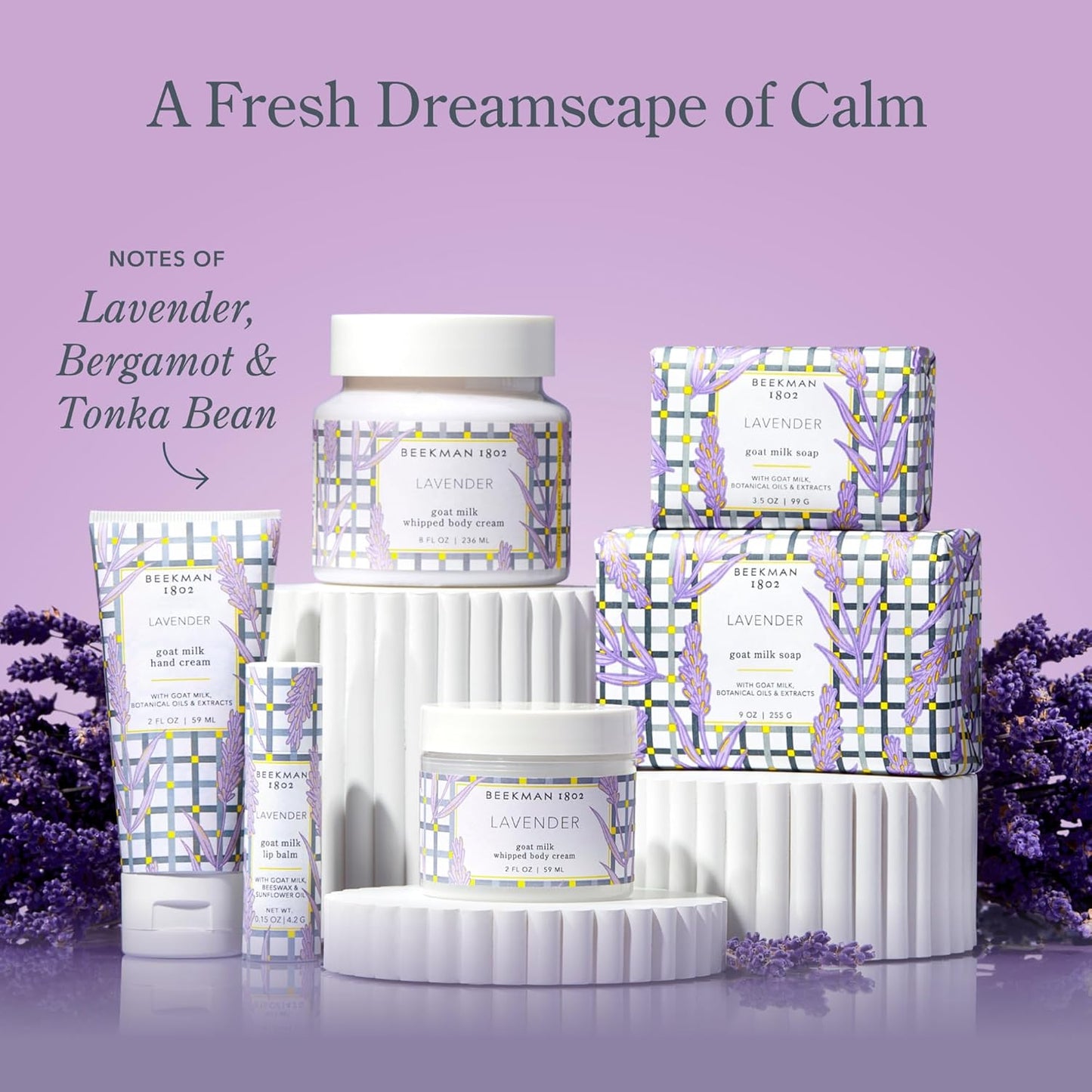 Beekman 1802 Whipped Body Cream, Lavender - Scented - 8 oz - Intensely Hydrating & Softens Skin - With Goat Milk - Good for Sensitive Skin - Cruelty Free
