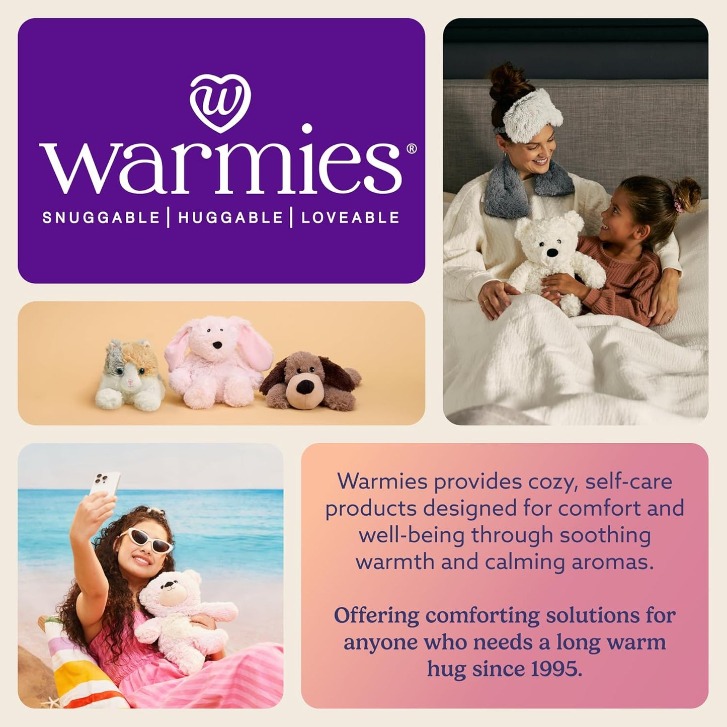 warmies Microwavable Neck & Shoulder Wrap - Heating & Cooling Plush Pad for Calming Relaxation - Weighted & Heated Neck Warmer with Scented Lavender - Microwave Heat Pad for Aches & Pain - Gray