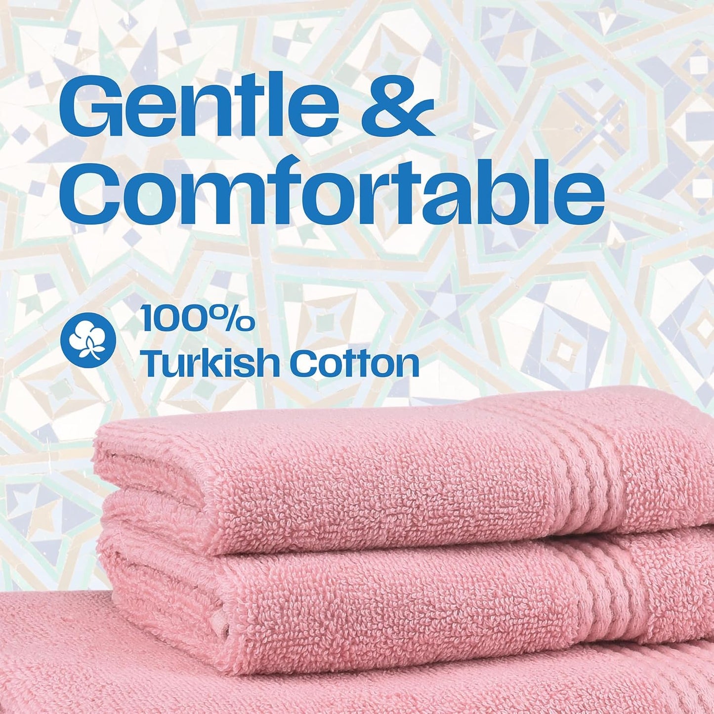 East'N Blue Lara Premium Bath Towel Set 6 Piece - Soft & Highly Absorbent Bathroom Towel Set, 100% Luxury Turkish Cotton, Flannel Bath Towels, 1 Bath Towel, 1 Hand Towel, 4 Washcloths - Rose