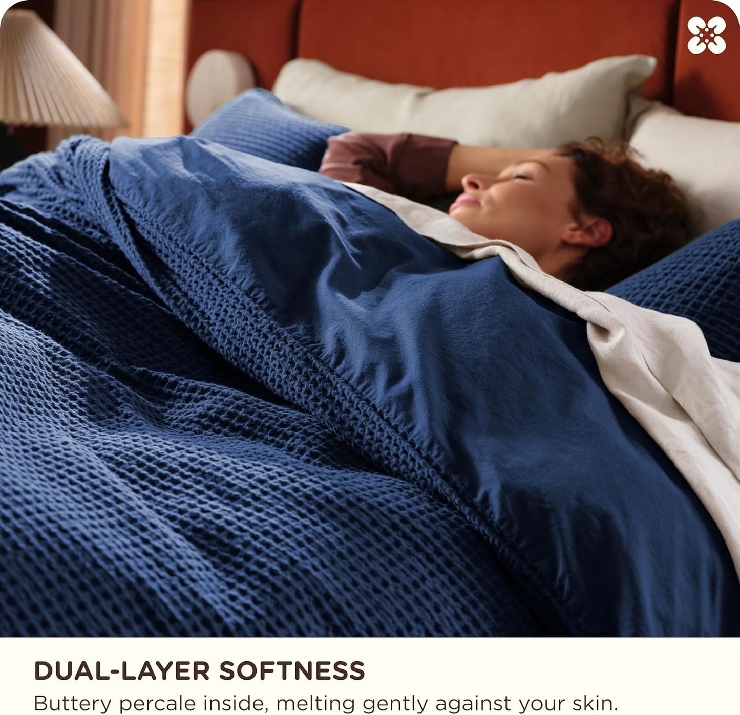 Bedsure Cotton Duvet Cover Set - 100% Cotton Waffle Weave Navy Duvet Cover Oversized King Size, GentleSoft™ and Breathable Bedding Set for All Season, 3 Pieces, 120"x98"