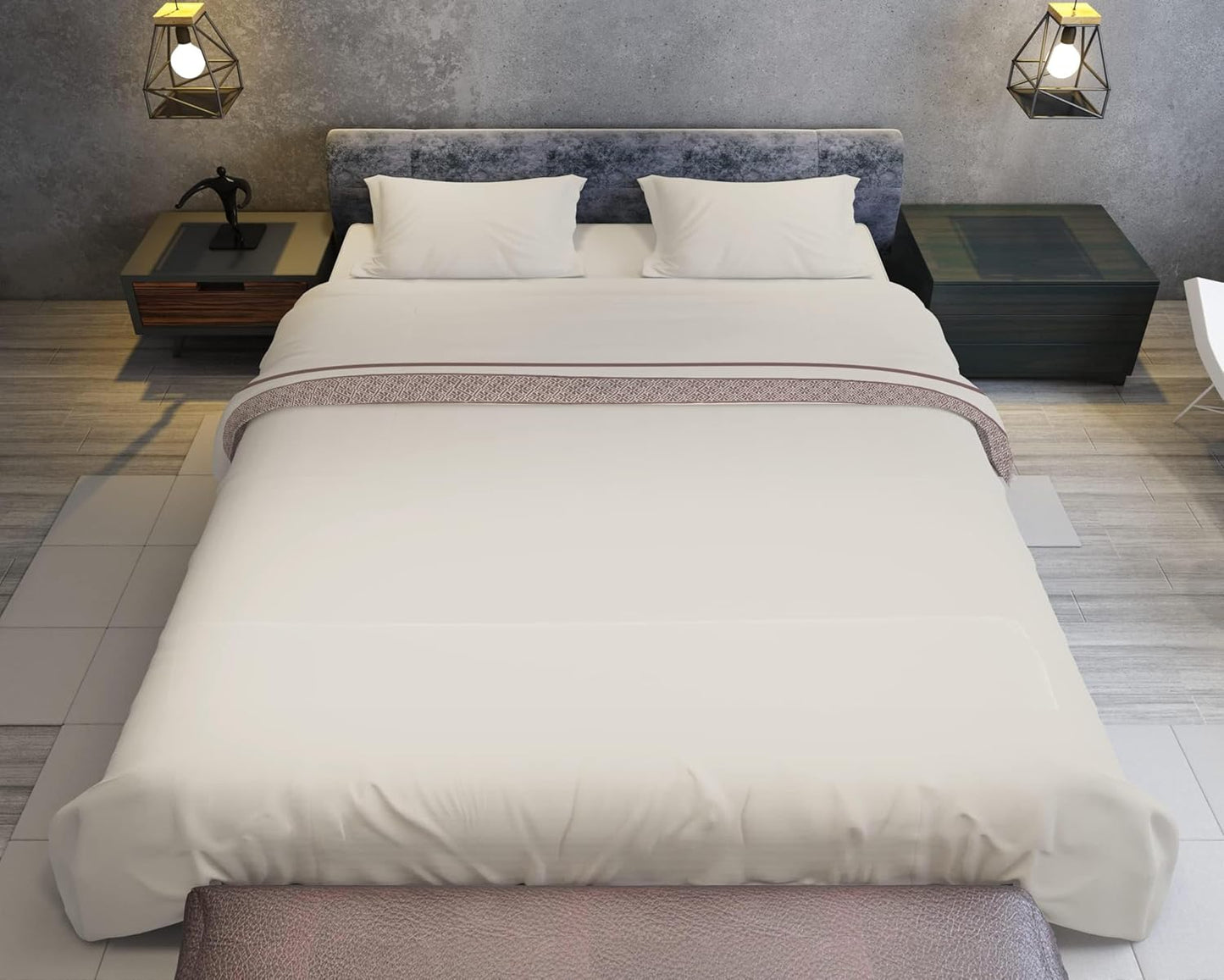 Cotton Duvet Cover Queen Size 1000 Thread Count 100% Egyptian Long Staple Quilt Full Size With Zipper 3 Piece All Season Set for Comforter For Chirstmas (Taupe Embroidered on Ivory Duvet)
