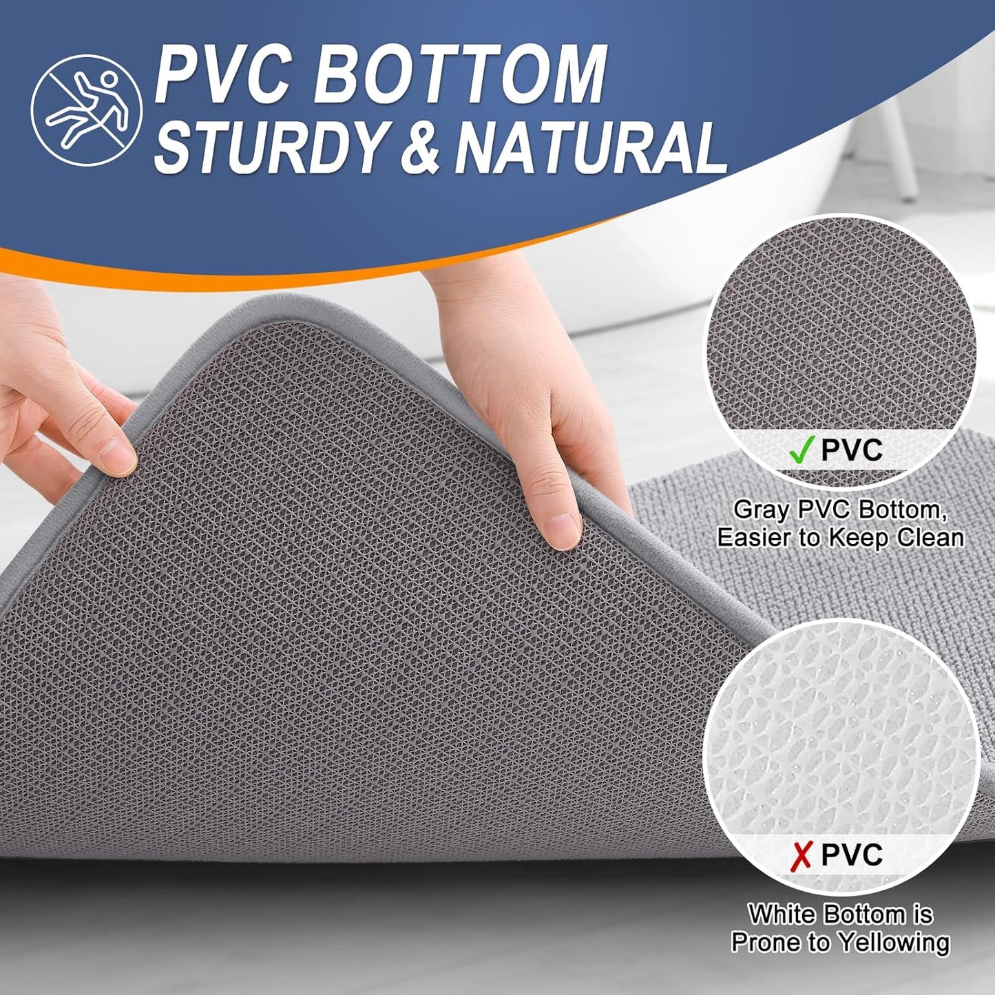 OLANLY Thick Memory Foam Bath Mat Rug 47x32, Extra Soft Absorbent Bathroom Rugs, Quick Dry Bath Mats, Non-Slip, Machine Washable Carpet for Bathroom, Tub and Shower, Home Decor Accessories, Grey