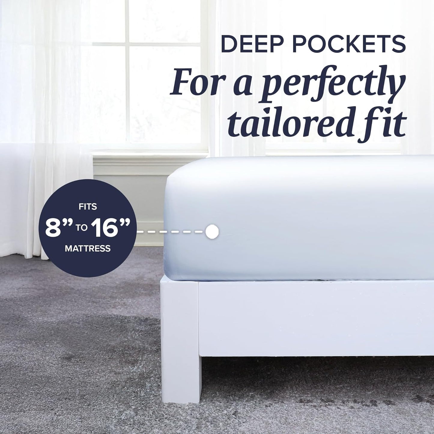 Beckham Hotel Collection Twin Sheet Set 100% Cotton, 500TC Luxury Sateen Bedding, 16” Deep Pocket, Moisture-Wicking, 3-Piece, White