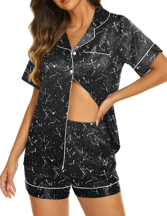 Ekouaer Pajamas for Women Set Silk Satin Pjs Shorts Sleepwear 2 Piece Loungewear S-XXL