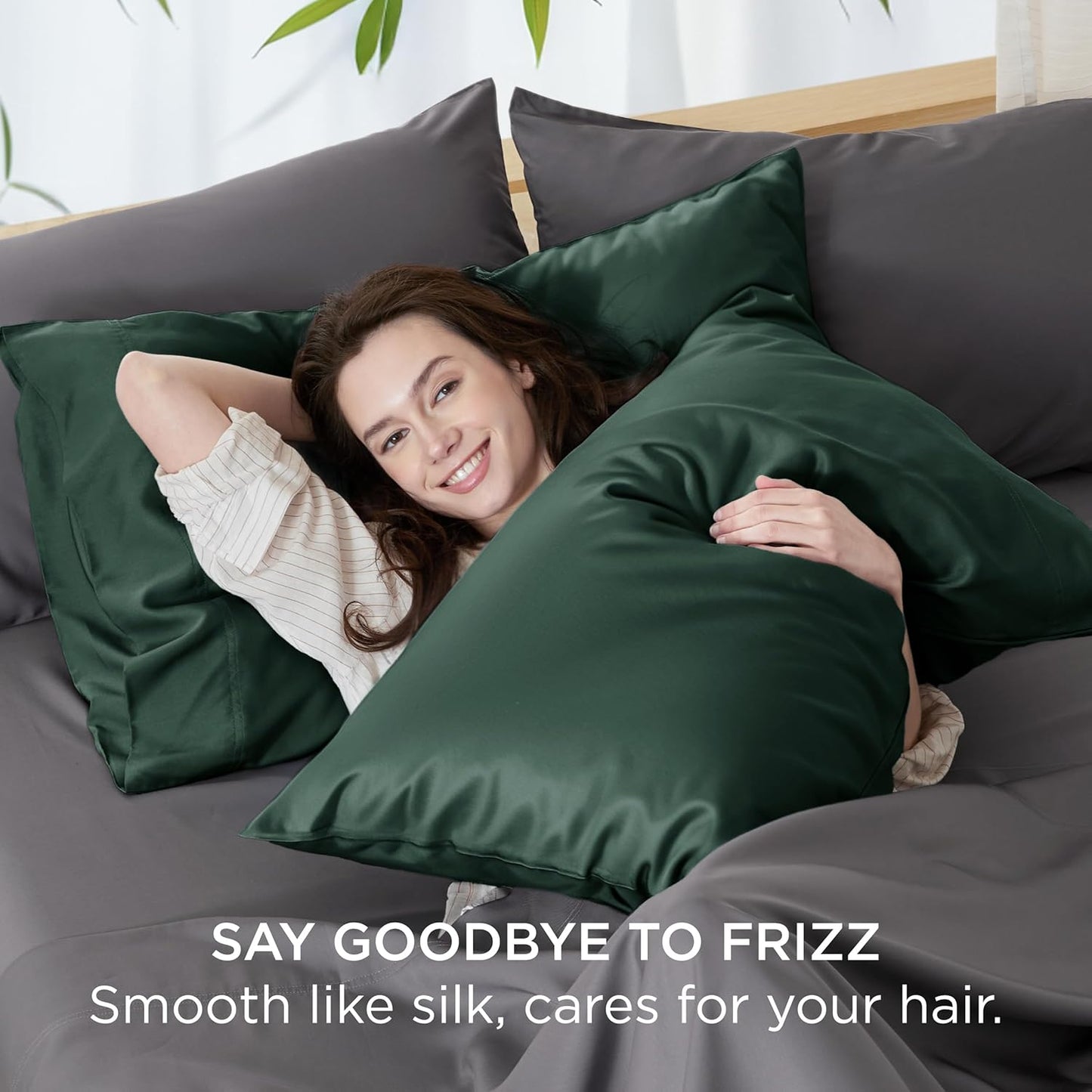 Bedsure Pillow Cases Standard Size, Cooling Pillow Cases, Rayon Derived from Bamboo Forest Green Pillowcases Standard Set of 2, Breathable & Soft Pillow Covers with Envelope Closure, 20x26 Inches