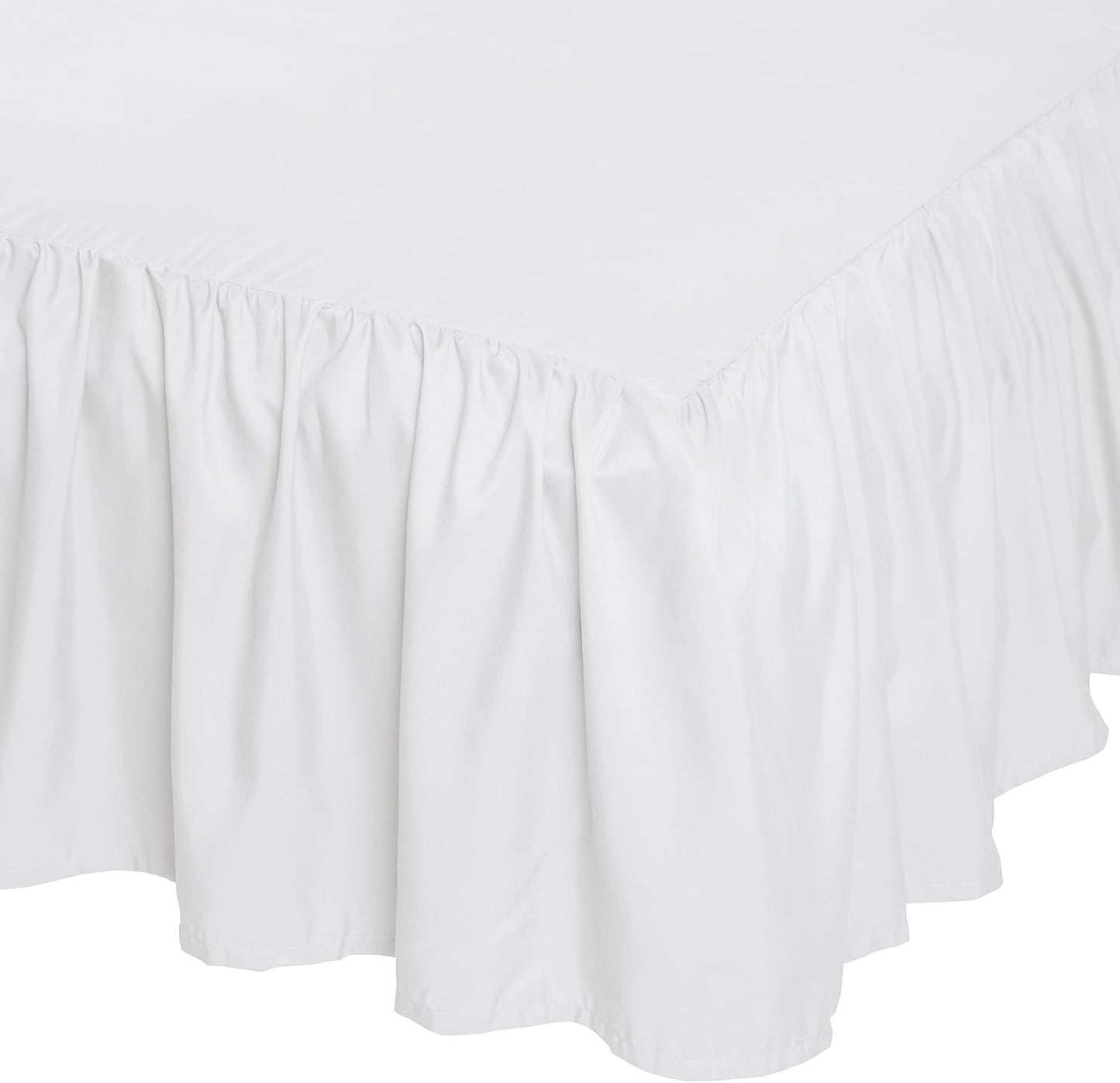Amazon Basics Lightweight Ruffled Bed Skirt, Classic Style, Soft and Stylish 100% Microfiber with 16" Drop, Machine Washable, Wrinkle Free, Queen, Bright White, Solid