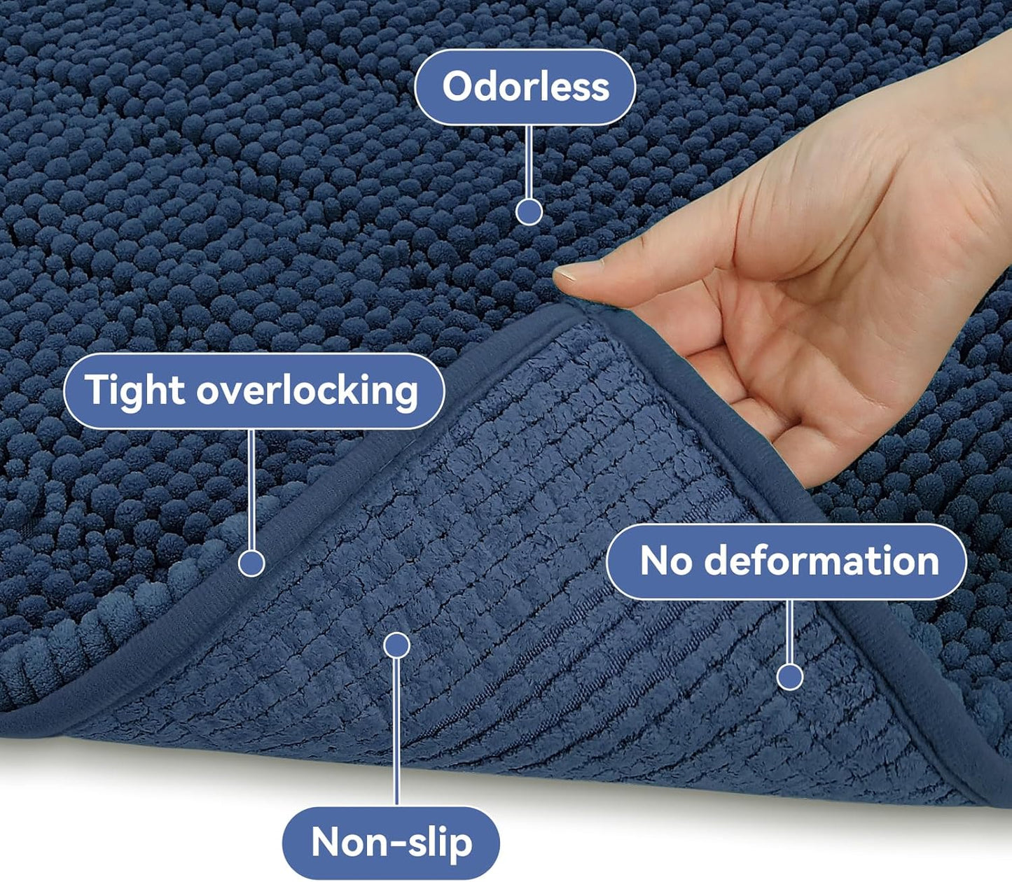Bcoimo 48"×24" Chenille Bath Mat – Non-Slip with Backing Bath Rug Ultra-Absorbent and Machine Washable Bathroom Mat Quick-Dry Design. Ideal for Bathroom and Tub Areas