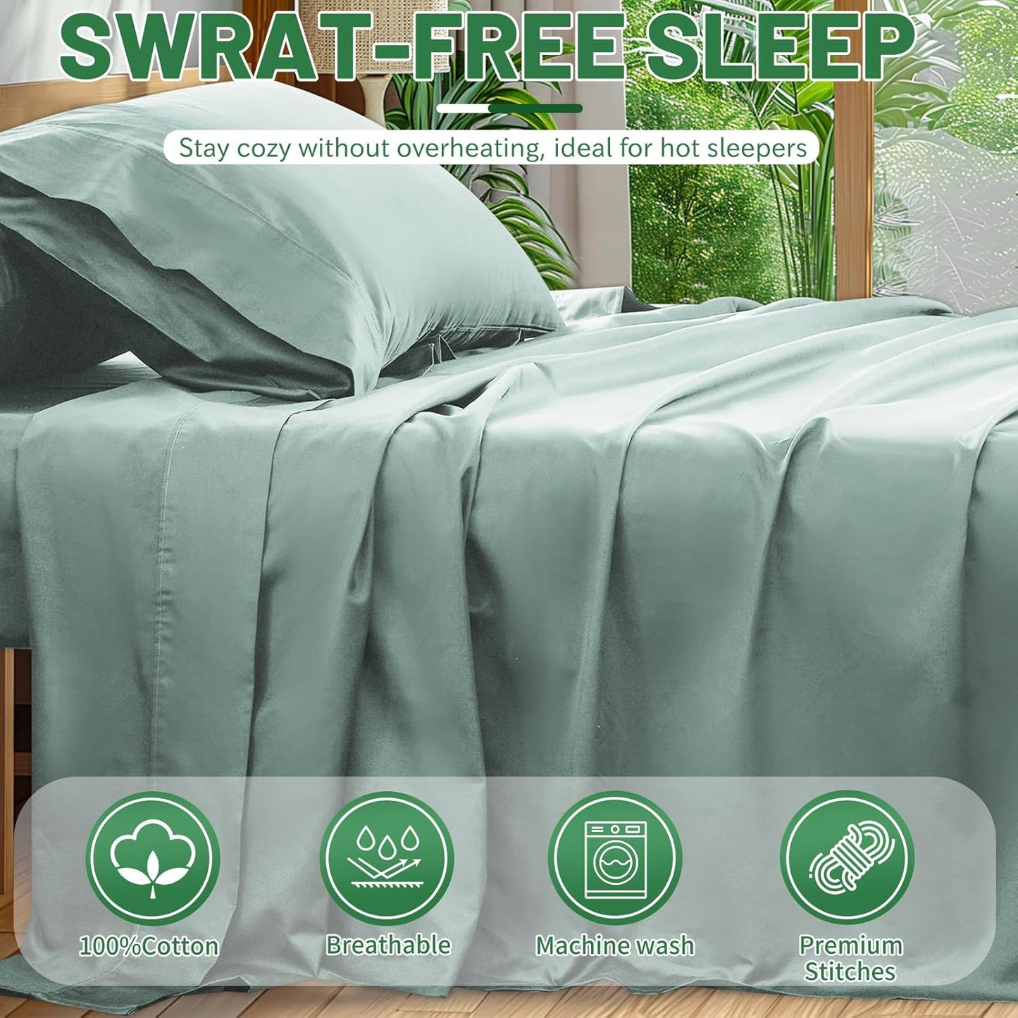 Extra Deep Pocket California King Sheets 18-24 Inch 1000 Thread Count 100% Egyptian Cotton Sateen Weave Soft Breathable 4 Pieces（California King,Sage Green）