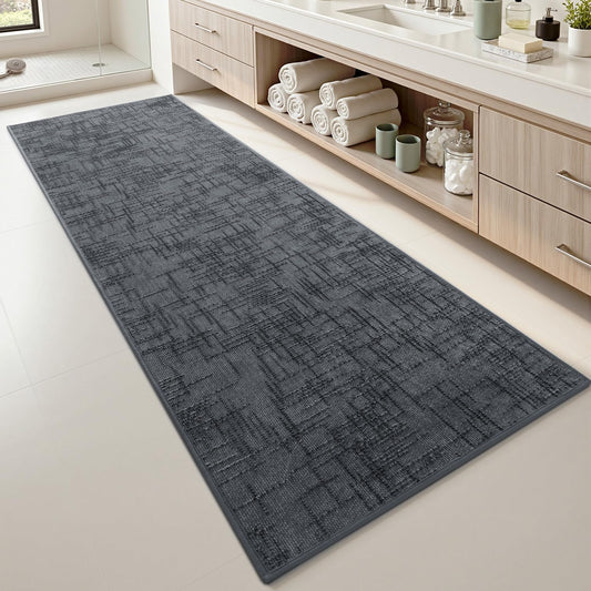 AMOAMI Bath Mat Non Slip Super Absorbent Quick Dry Bath Mats for Bathroom Floor Rubber Backing Washable Bathroom Rugs Modern Woven Jacquard Mat, Beside Tub Bath Rugs, 2' x 6', Darkgrey