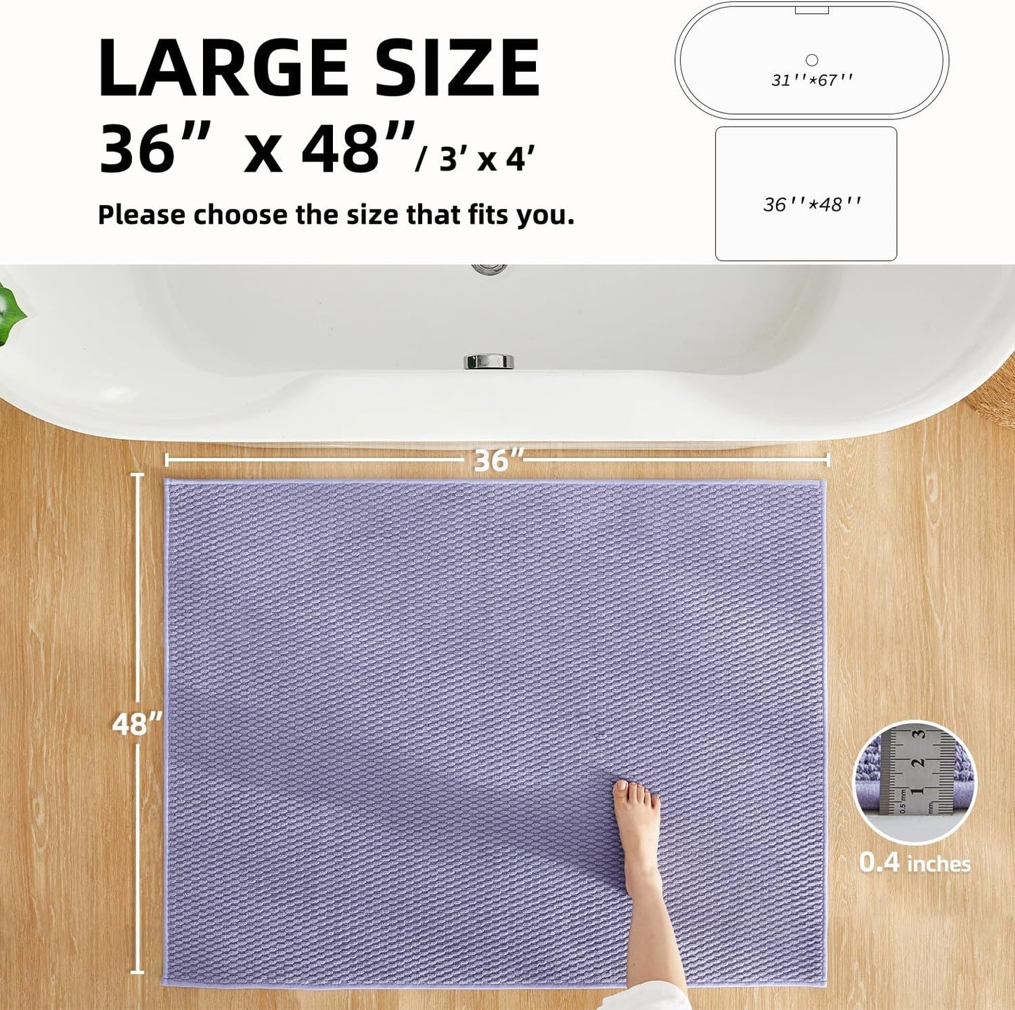 Large Bathroom Rugs Non Slip Washable Bath Rugs Super Absorbent Bathroom Rug Thin Quick Dry Low Pile Bath Mats, Lavender 36"x48"