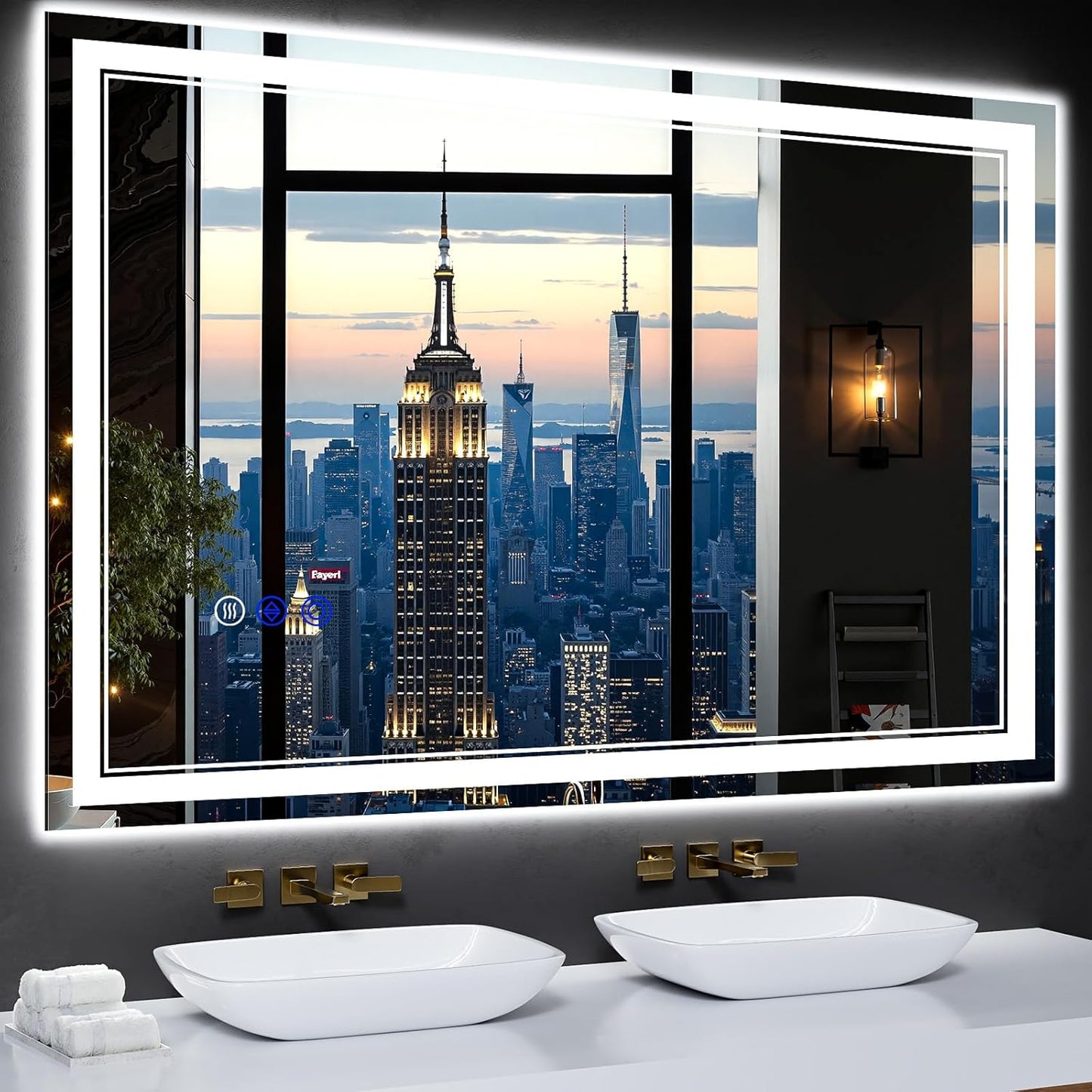 48"x32" LED Bathroom Mirror with Anti-Fog, Stepless Dimmable Lights, 3 Color Modes, Shatter-Proof Tempered Glass, Memory Function & Waterproof Design