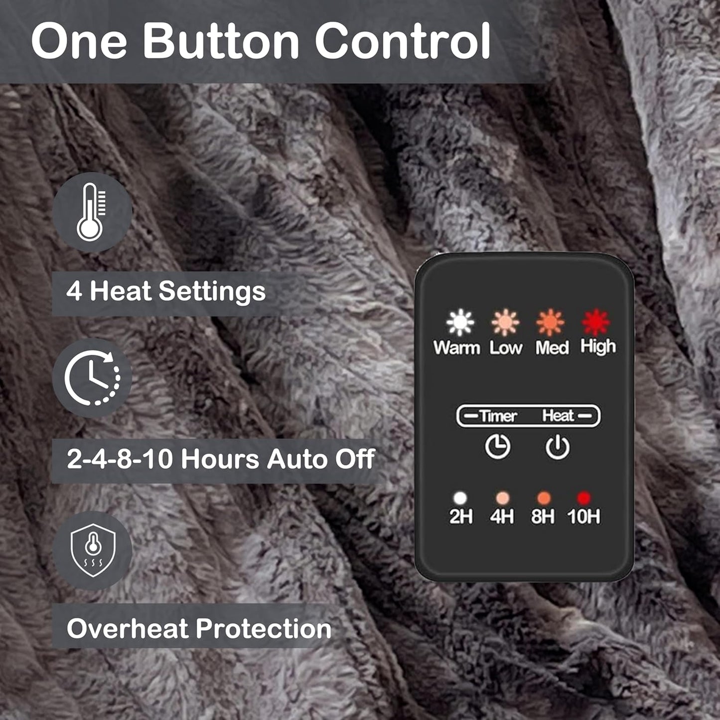 Electric Heated Blanket Throw Size 50" x 60", Super Cozy Warmth Soft with 4 Heating Levels & 4 Hours Auto Off, Plush Faux Fur, Machine Washable, Home Office Use, Gradient Gray