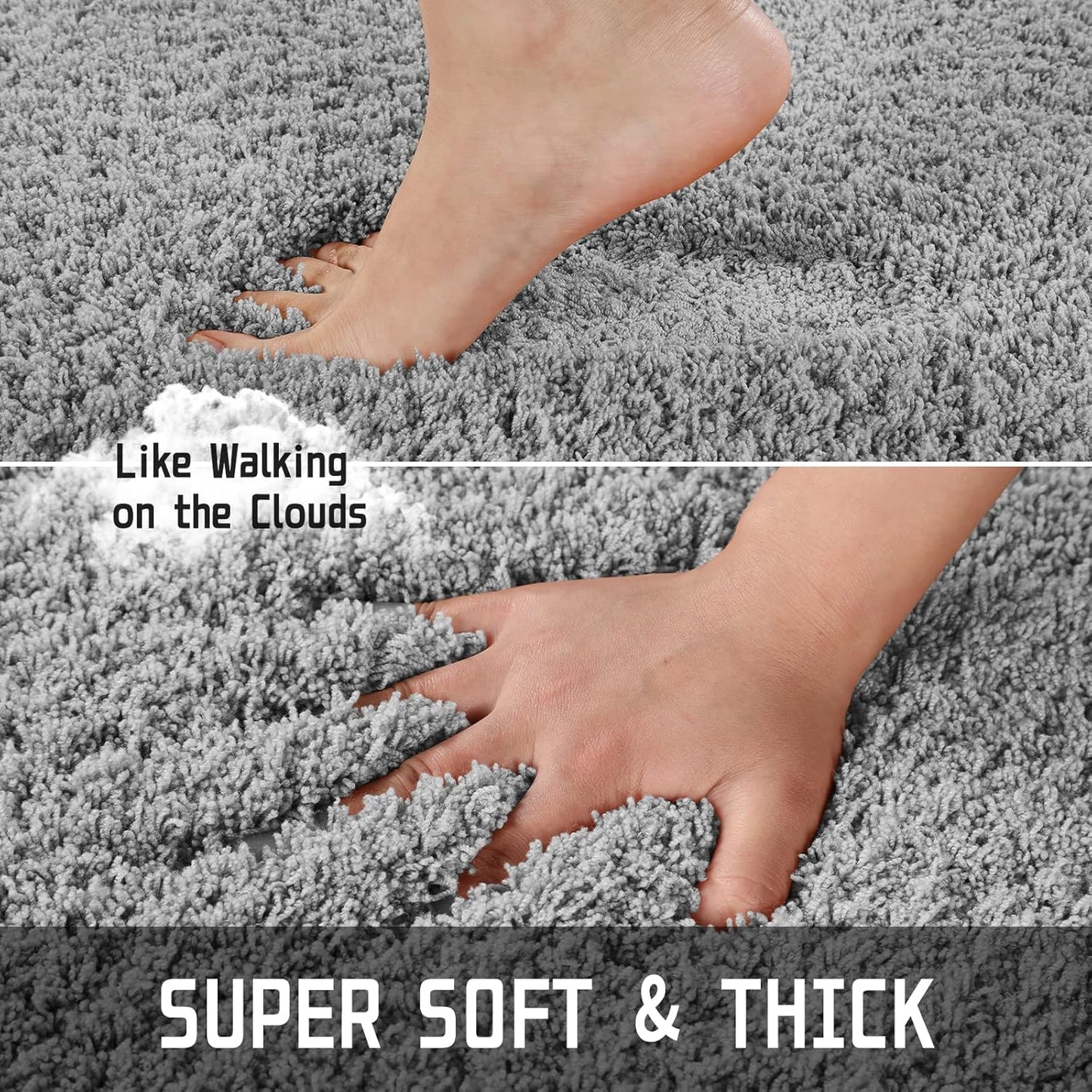 Yimobra Fluffy Plush Bath Rug, Super Shaggy Soft Comfortable Non Slip, Water Absorbent Microfiber Bath Mat, Dries Quickly, Machine Washable Thick Bathroom Rugs for Shower, 56"x 24", Pure Gray