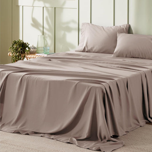 Bedsure California King Sheet Sets - 4 Pieces Soft Cal King Sheets - Breathable & Cooling - Hotel Luxury - Easy Care Polyester Microfiber Bedding for Women, Men, Khaki