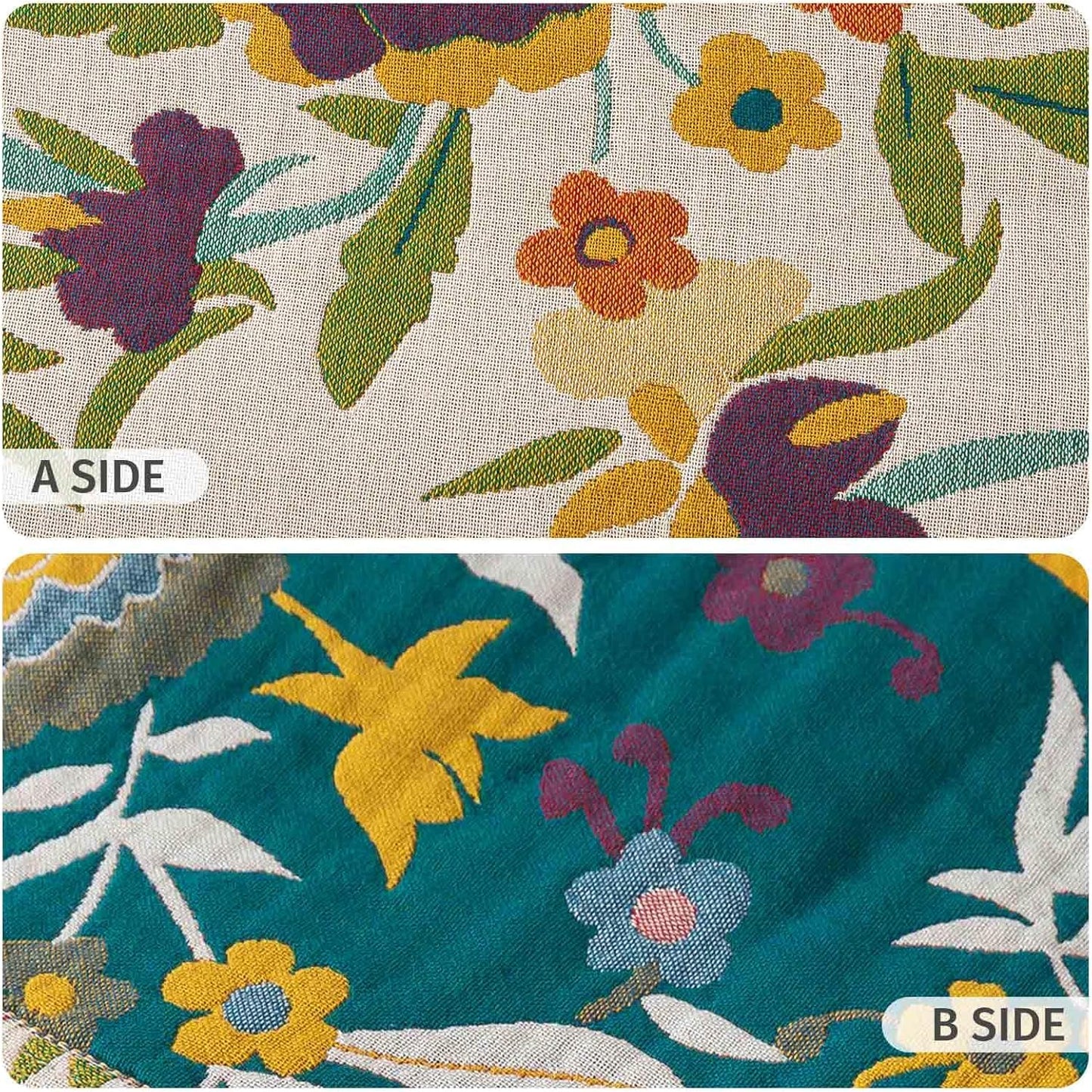 Qidordour Boho Throw Blanket, 80"x90" Muslin Blankets, 100% Organic Cotton Blanket for Couch Sofa, Lightweight Quilt, All Season Bed Throw, Farmhouse Home Decor, C-Phoenix Floral