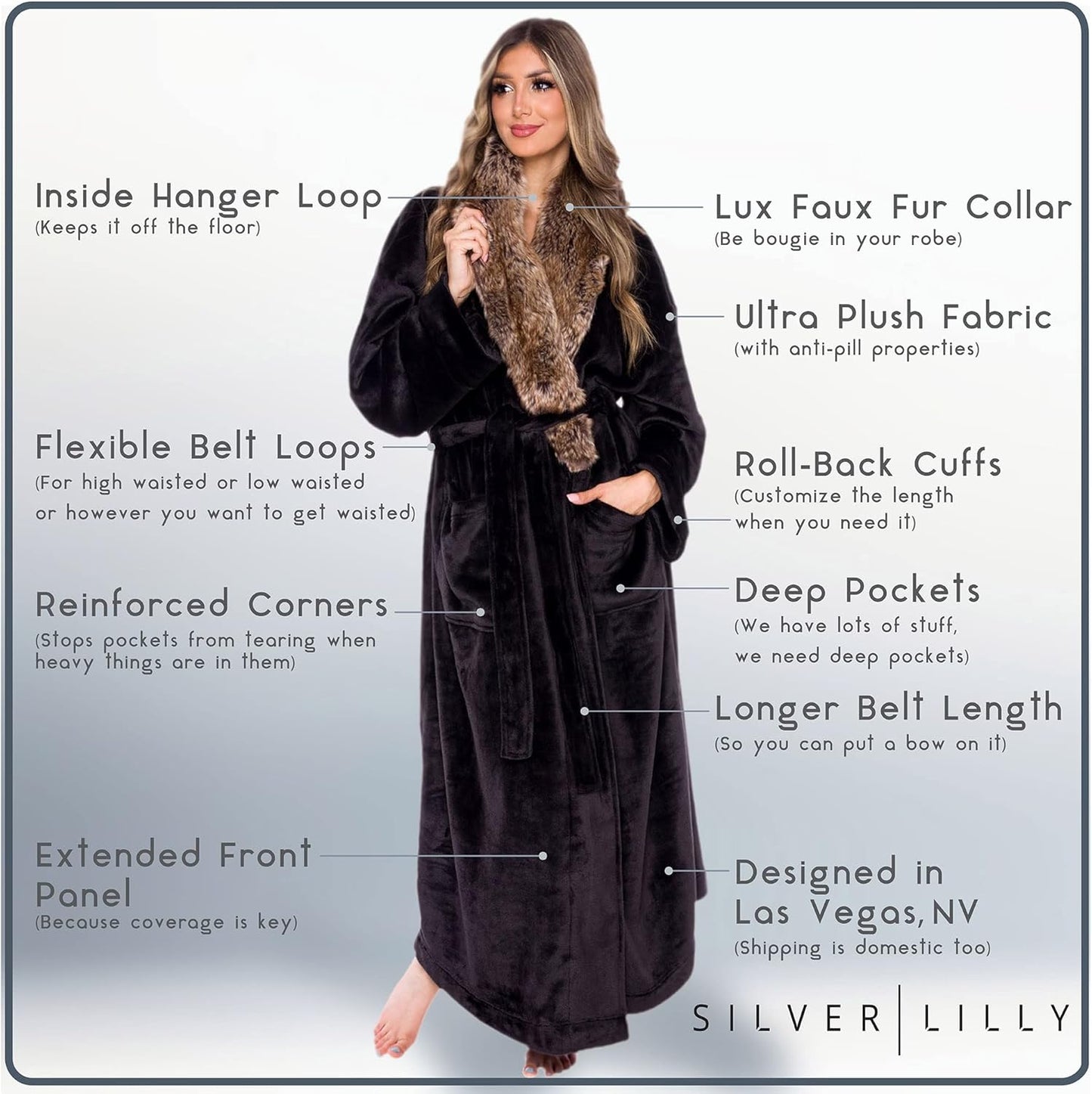 Womens Plush Fleece Bath Robe, Fluffy Long Bathrobe, Great Gift for Mother's Day, Grandma, Daughter, Sister, Wife, Friend