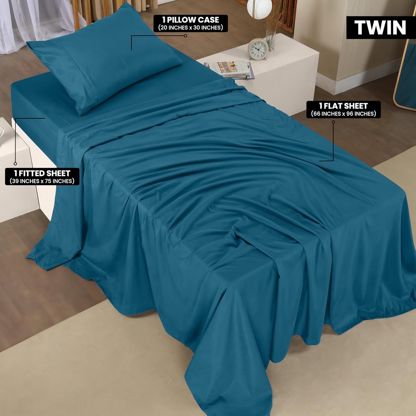 Utopia Bedding Twin Sheet Set – 3 Piece Bed Sheets for Twin Size Bed, Soft and Breathable Microfiber, Includes 1 Fitted Sheet, 1 Flat Sheet and 1 Pillowcase (Denim Blue)