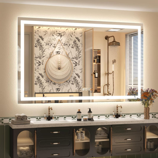 60x 40 Inch Lighted Bathroom Mirror for Wall, LED Illuminated Vanity Mirror with Lights, Dimmable, Anti-Fog, ETL Listed (Backlit and Front Lighted)
