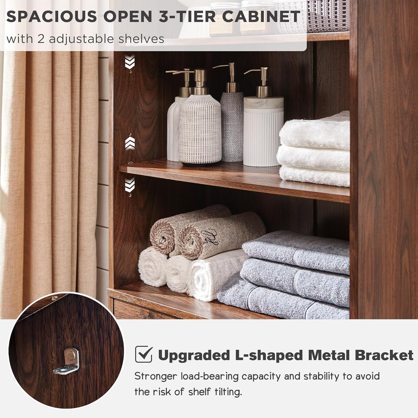 ACCOHOHO 72" Tall Bathroom Storage Cabinet, Farmhouse Storage Cabinet with Adjustable Shelves, Barn Door & 2 Drawers, Cabinet for Bathroom, Living Room & Kitchen, Brown