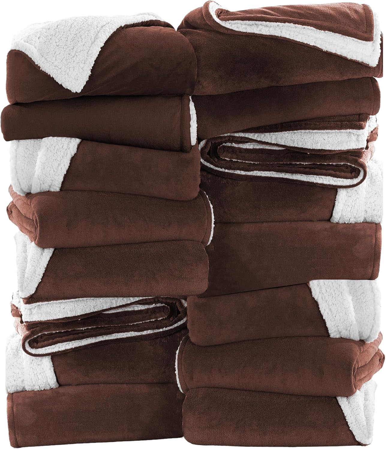 IR Imperial Rooms Coffee Sherpa Fleece Throw Blanket for Bed - Wholesale Bulk Pack of 16 Sherpa Blankets - Soft Fluffy Throw Blankets for Hotels, Guest Bedroom, 50x60 Inches