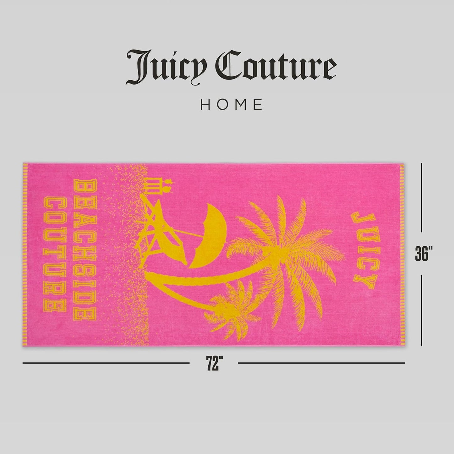 Juicy Couture Pink Beachside Couture 36" x 72" 100% Cotton Oversized Beach Towel - Soft, Absorbent, and Quick-Drying, Perfect for Beach, Pool, or Travel