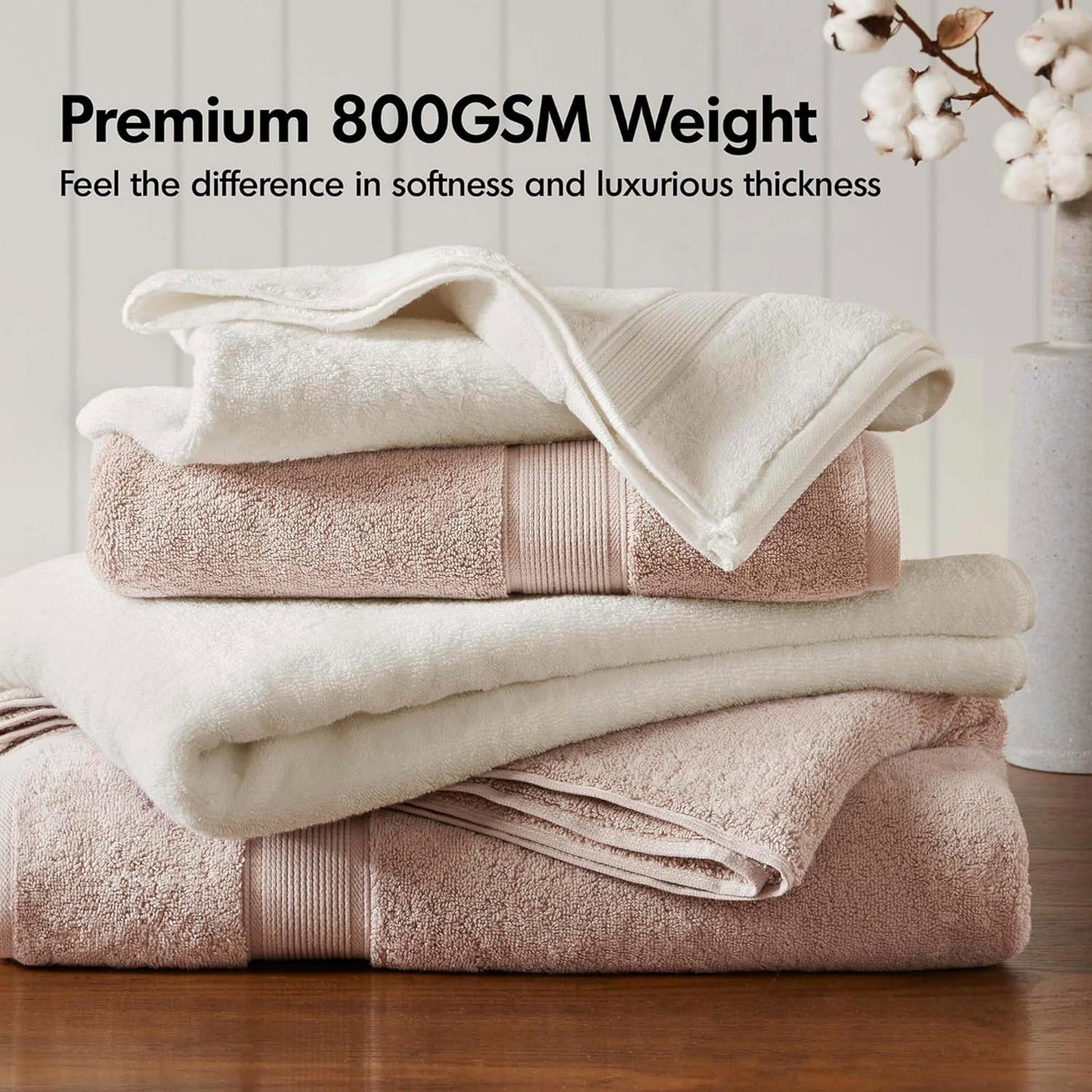 Madison Park 800GSM 100% Cotton Luxury Bathroom Towels ,Long Oversized Linen Cotton Bath Towel Set , 8-Piece Include 2 Bath Towels, 2 Hand Towels & 4 Wash Towels, Cream