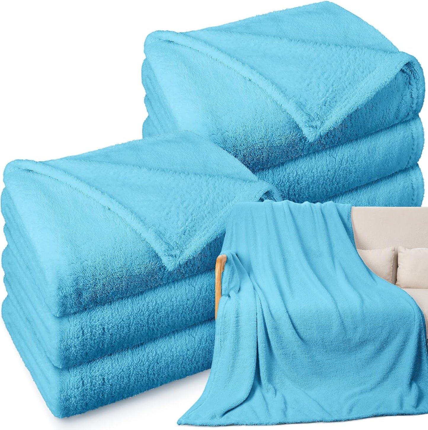 Tinideya 6 Pack Sherpa Fleece Throw Blankets Bulk 50"x 60" Soft Plush Wedding Throw Blankets for Couch Sofa Spa Sleepover Party Favor Supplies Travel Guest Room Home Decor (Blue)