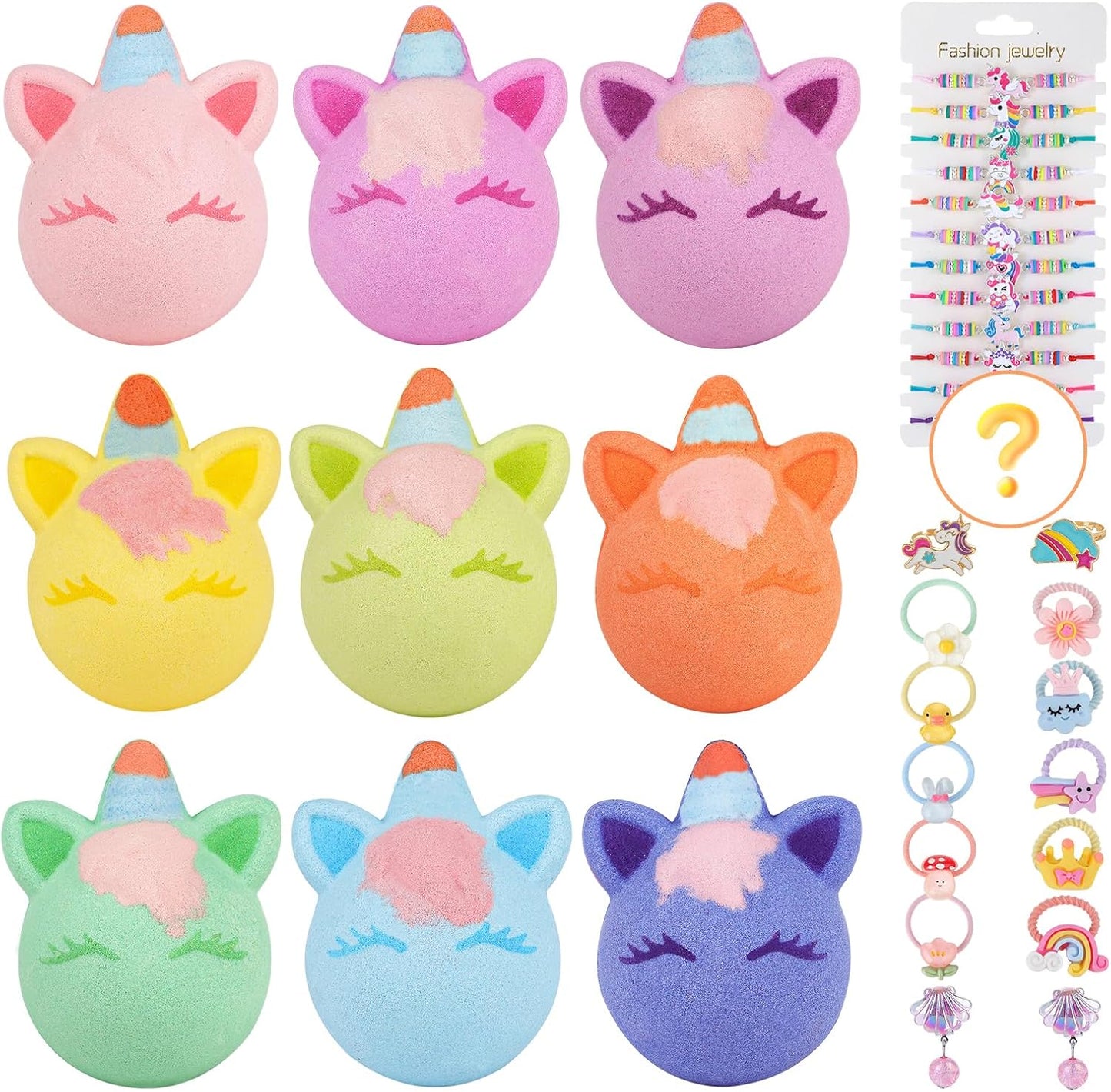 Unicorn Bath Bomb Gift Set 9 Packs for Girls and Boys, Handmade and Nature Bath Bombs with Surprise for Kids, Perfect for Bubble Bath, Christmas Birthday Gifts for Kids Toddler Women