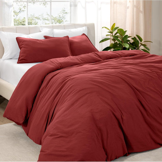 Bare Home Microfiber Duvet Cover Set - Ultra Soft Washed Microfiber - Oversized King Size - Linen-Like Look - Easy Care - Breathable Fabric - Our Softest Duvet Cover Set (Oversized King, Rosewood)