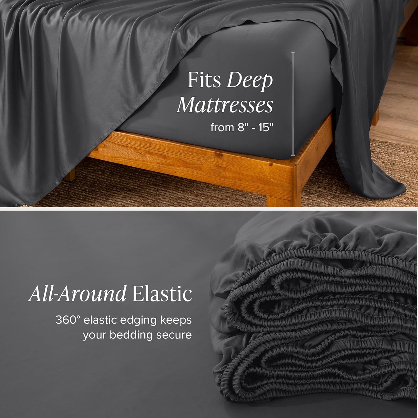 Bare Home 100% Rayon Made from Bamboo Luxury Full Sheet Set - 4 Piece Bedding Set - Deep Pockets - Cooling Sheets - Breathable - Easy Fit - Soft Bedding Sheets & Pillowcases (Full, Grey)