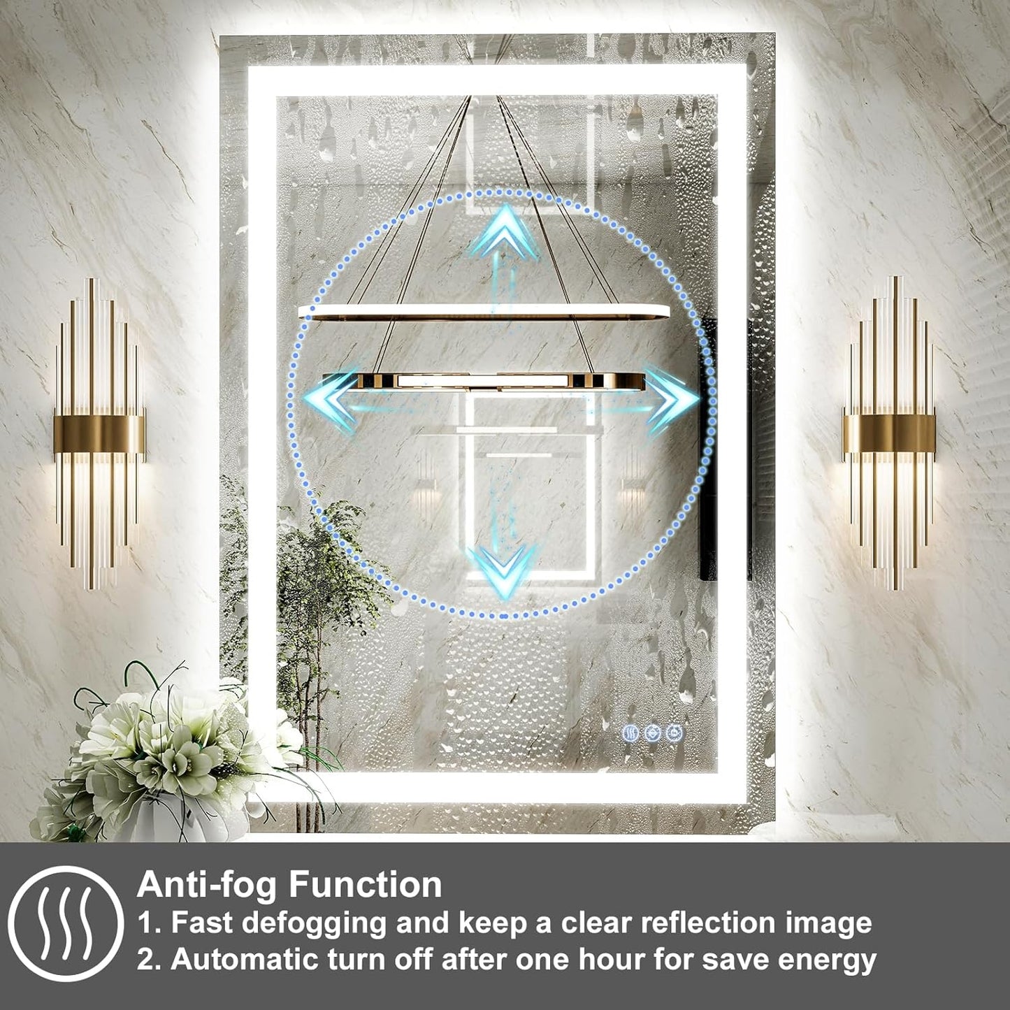 GLSLAND LED Bathroom Mirror - 24"x32" Anti-Fog Wall Mirrors with Memory Function, Dimmable, Frontlit & Backlit, Horizontally/Vertically, Tempered Glass