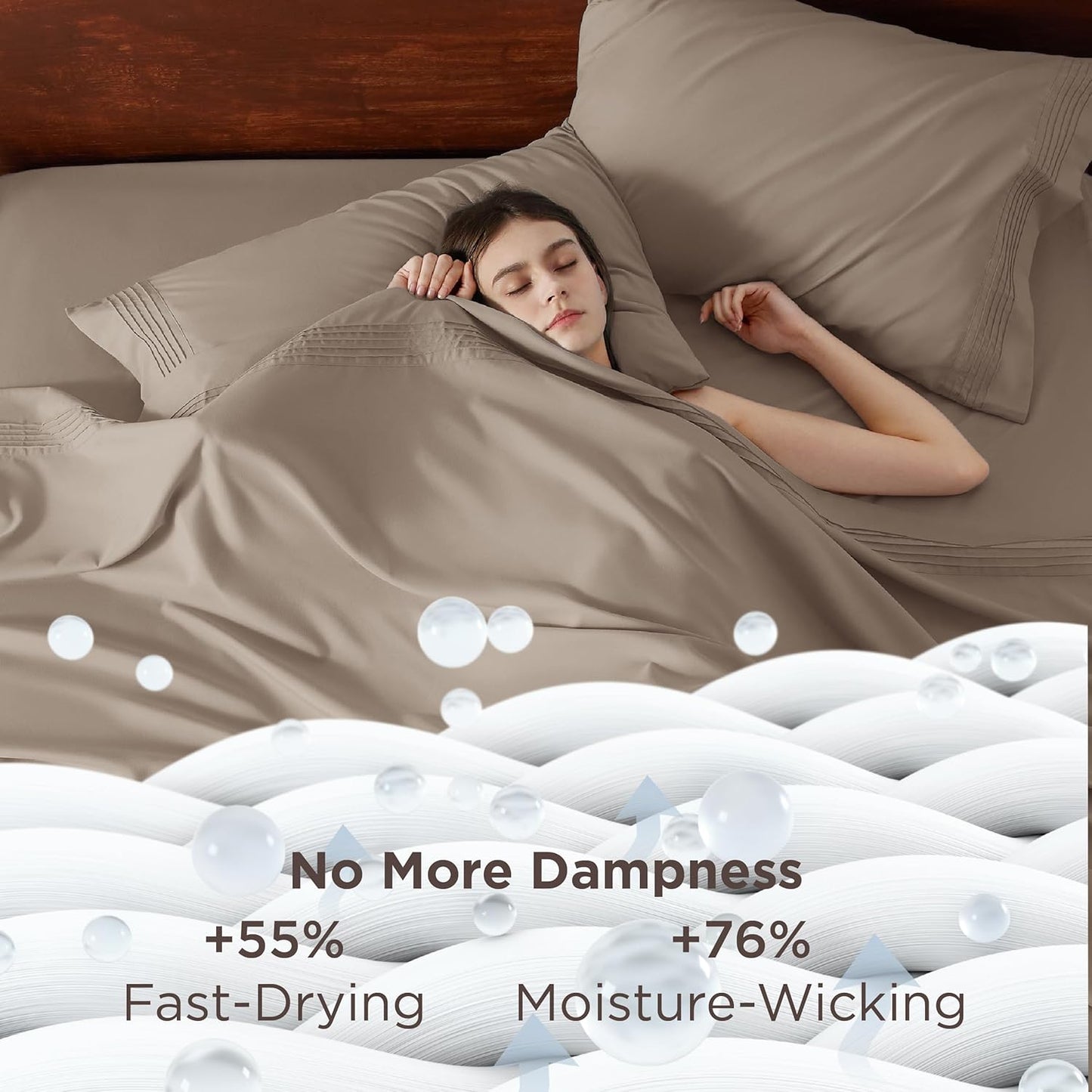 Bedsure Deep Pocket Queen Sheets Set - Fits Mattresses Up to 21 Inches Thick - 4 Piece GentleSoft Bed Sheets, Moisture Wicking, Soft & Cooling Bedsheet & Pillowcases, Easy & Secure Fit, Taupe