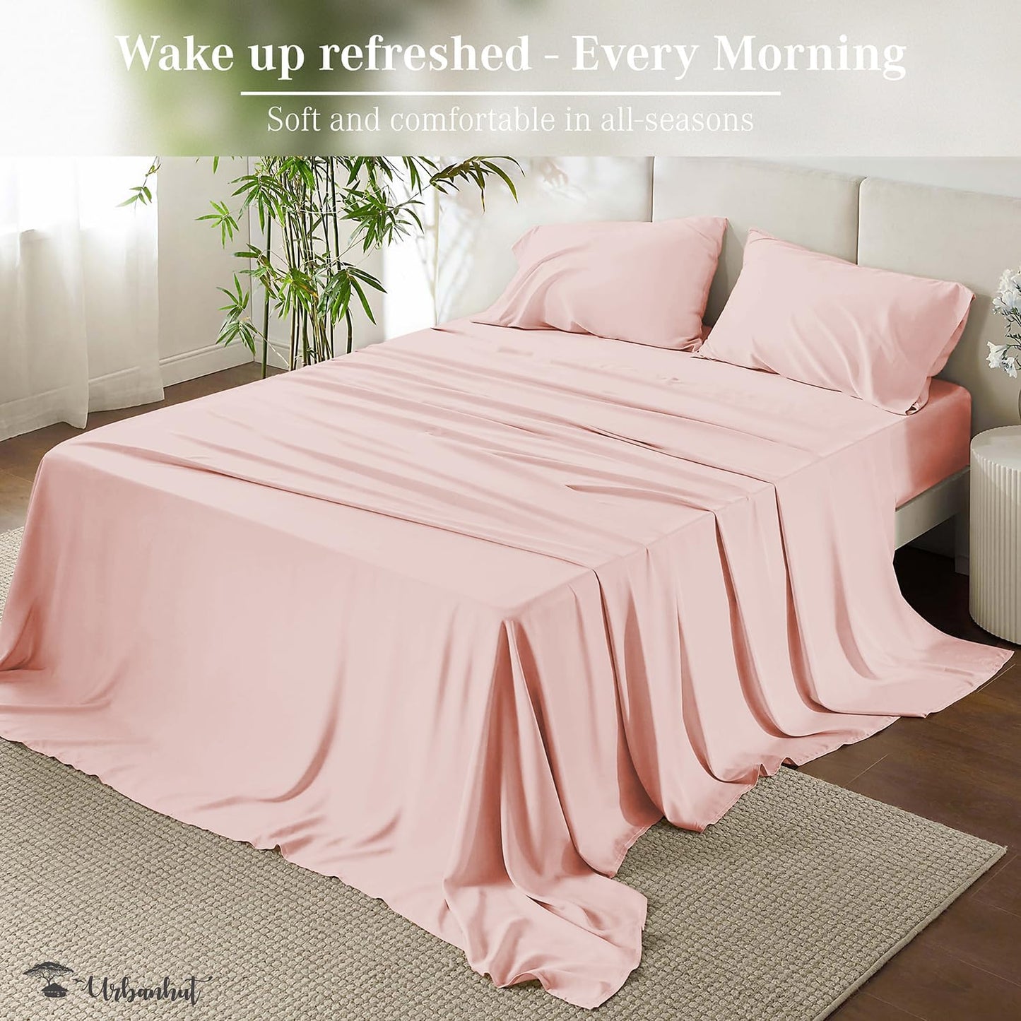 URBANHUT 700 Thread Count California King Size Egyptian Cotton Sheets, 4Pc Sheet Set Soft Luxury Bed Sheets for Cal King Size Bed, Sateen Weave Hotel Sheets, 16'' Elasticized Deep Pocket - Blush Pink