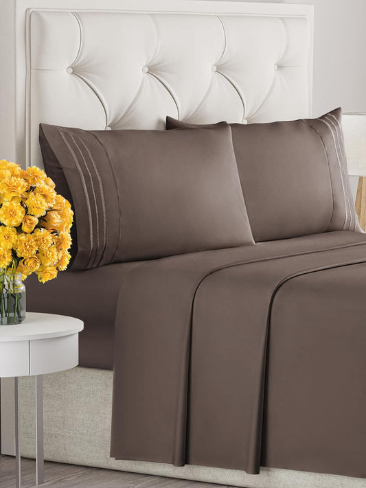 Full Size 4 Piece Sheet Set - Extra Soft, Breathable & Cooling Sheets - Hotel Luxury Durable Bed Sheets for Women & Men - Deep Pockets, Easy-Fit & Wrinkle-Free Sheets - Taupe Brown Oeko-Tex Bed Sheets