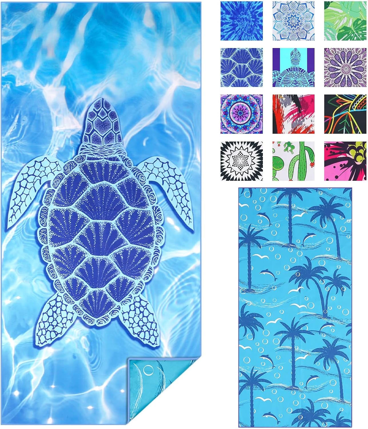 Microfiber Thin Beach Towel Lightweight Oversized 71x32 Extra Large Sand Free Towels Quick Dry for Travel Pool Camping Sports Beach Accessories Vacation Essential Gift Turtle