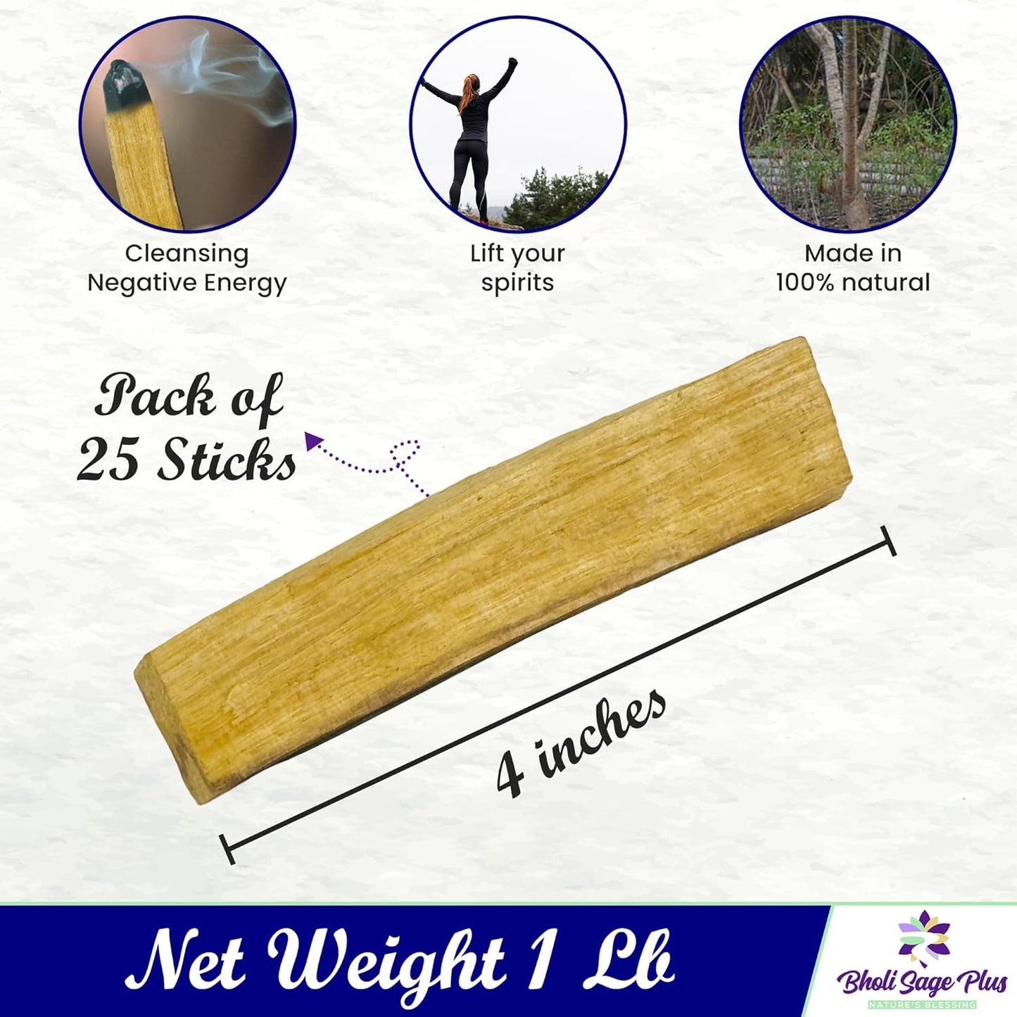 Premium Palo Santo Sticks (25-50 Sticks, Weight 1 lb) – 100% Natural, 4 Inches (10 cm) Long, 1-2 cm Thick, Hand-Picked from Peru, Ethically Sourced for Energy Cleansing, Meditation & Aromatherapy