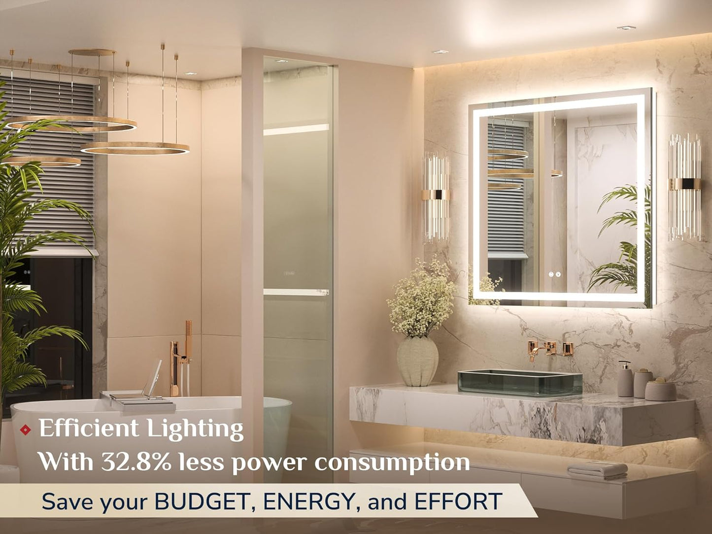 Keonjinn LED Bathroom Mirror with Lights 36" x 36", Frontlit & Backlit LED Mirror for Bathroom Wall with Dimmable 3-Color Lights, Anti-Fog Mirror with HD Tempered Glass, UL-Listed LED Driver