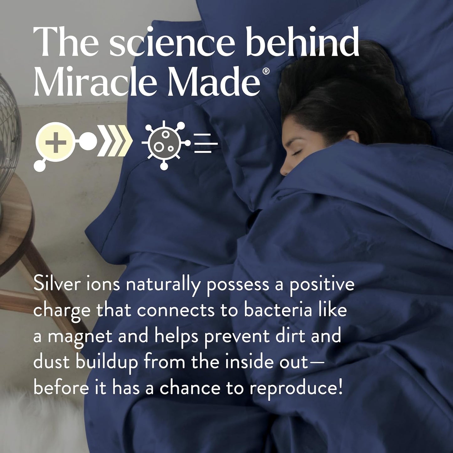 Miracle Made Extra Luxe Soft Cooling Pillowcase, 2-Piece Silver-Infused Cotton Fabric – Lightweight, Thermoregulating, Breathable Cover for Sensitive Skin, King/Cali King Size, Navy Blue