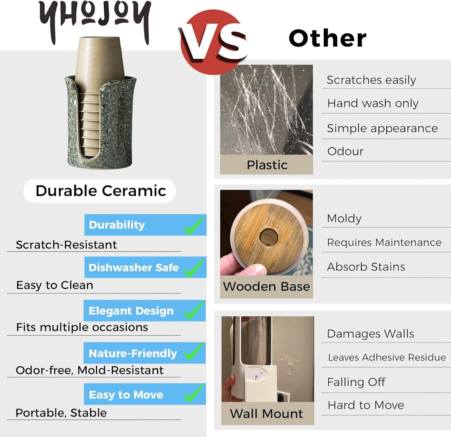 Ceramic Bathroom Cup Holder, Bathroom Cup Dispenser for Dixie Cups 3 Oz Bathroom Cups, Mouthwash Cup Dispenser Small Paper Cups Holder for Bathroom Vanity Countertop, Stoneware Design, Gray