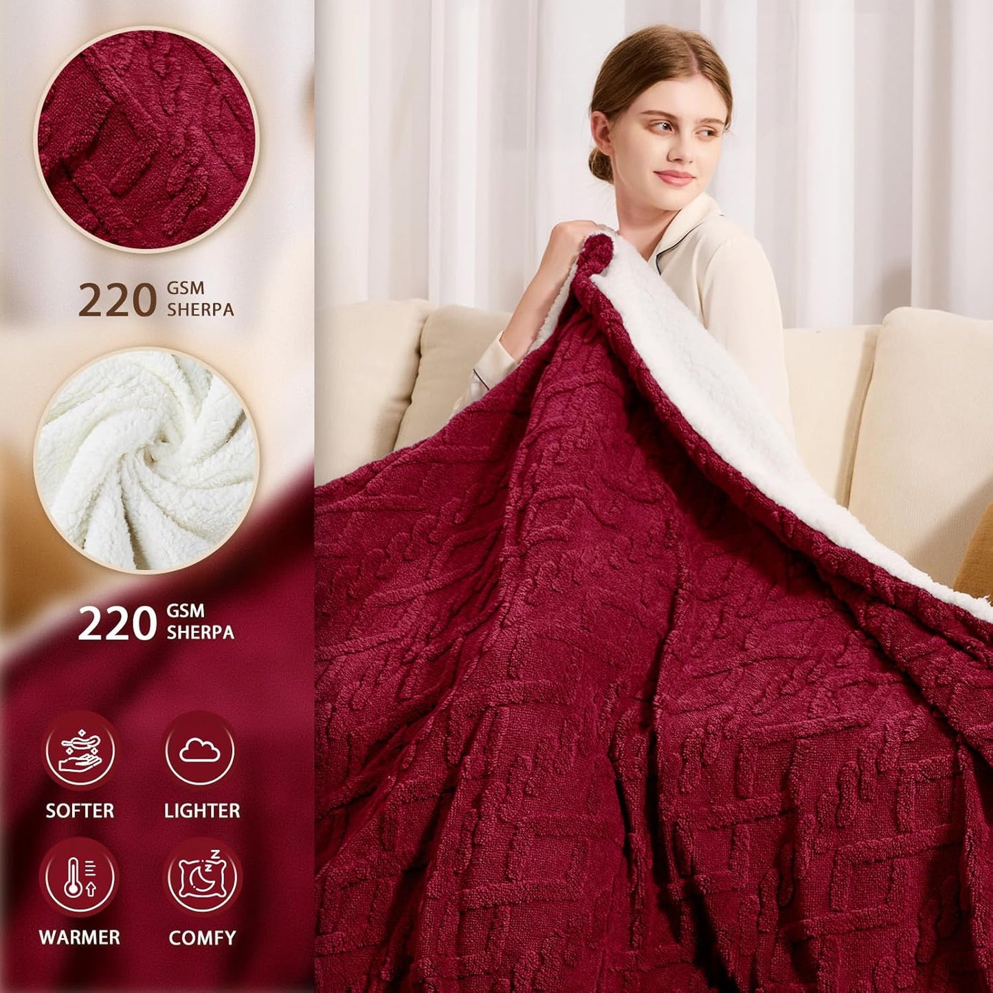 Heated Electric Blanket King Size-100"x90" Heating Blanket with 10 Heating Levels & 5 Time Settings Over-Heat Protection，Winter Warmer for Adults with ETL Certification（Red）